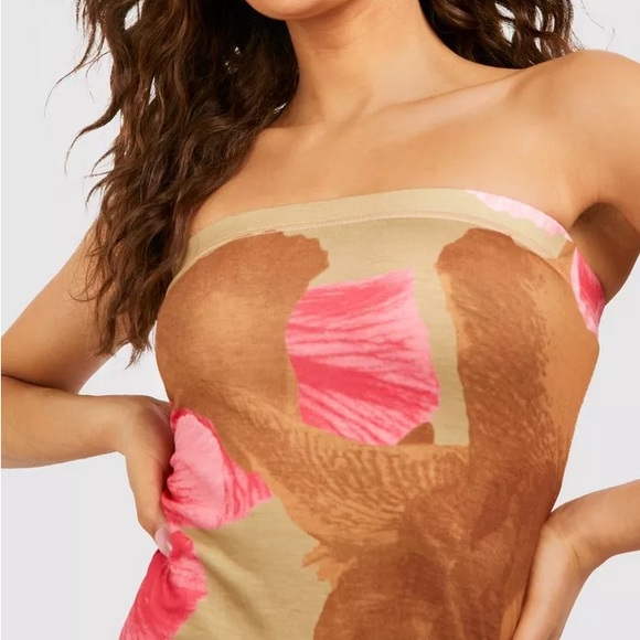 ABSTRACT FLORAL RIB BANDEAU MIDI DRESS - Picture 6 of 6